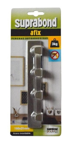 Perchero autoadhesivo de acero inoxidable - 160 x 25 mm - 4 ganchos